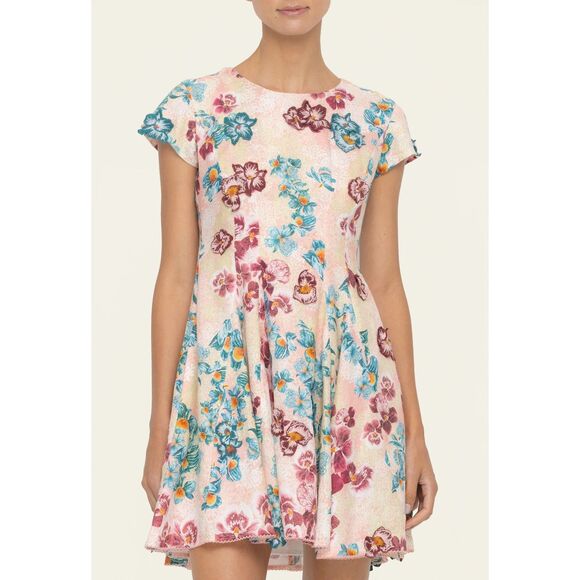 NWT AGUA by Agua Bendita Pupe Prado Floral Applique 100% Linen Mini Dress Size M - Picture 2 of 16